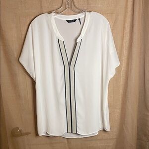 ZOA New York White Blouse with Black and Gold Accents